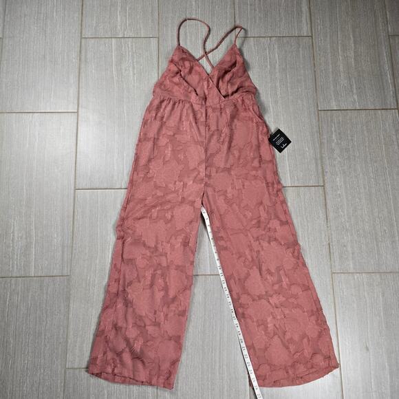 NWT Lulu's Flower Up Mauve Pink Sleeveless Lace-Up Wide-Leg Jumpsuit Large - Picture 7 of 11